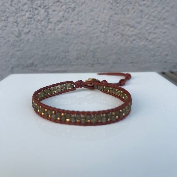 Brown Leather Wrap Bracelet with Beaded Detail - Picture 6 of 10